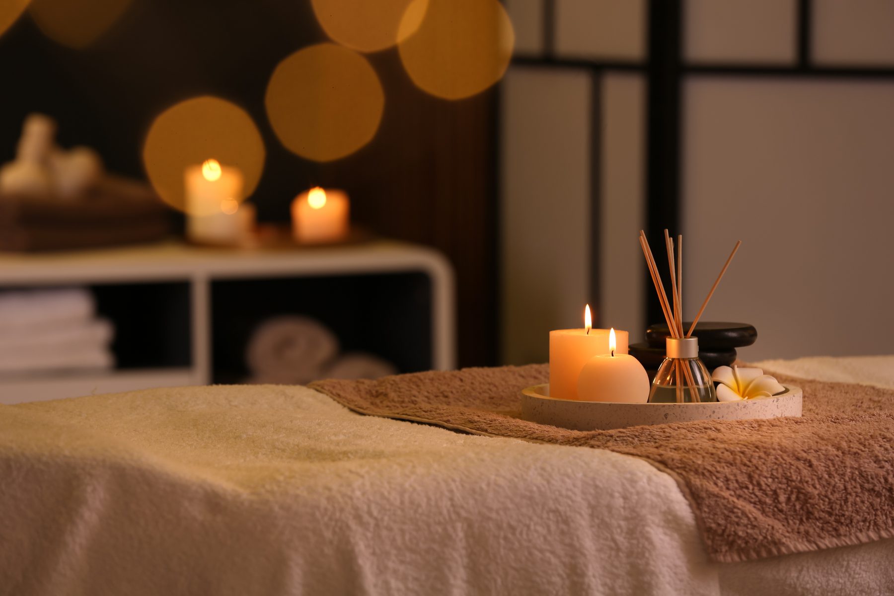 Candlelit spa setup for a birthday celebration at home in Orlando