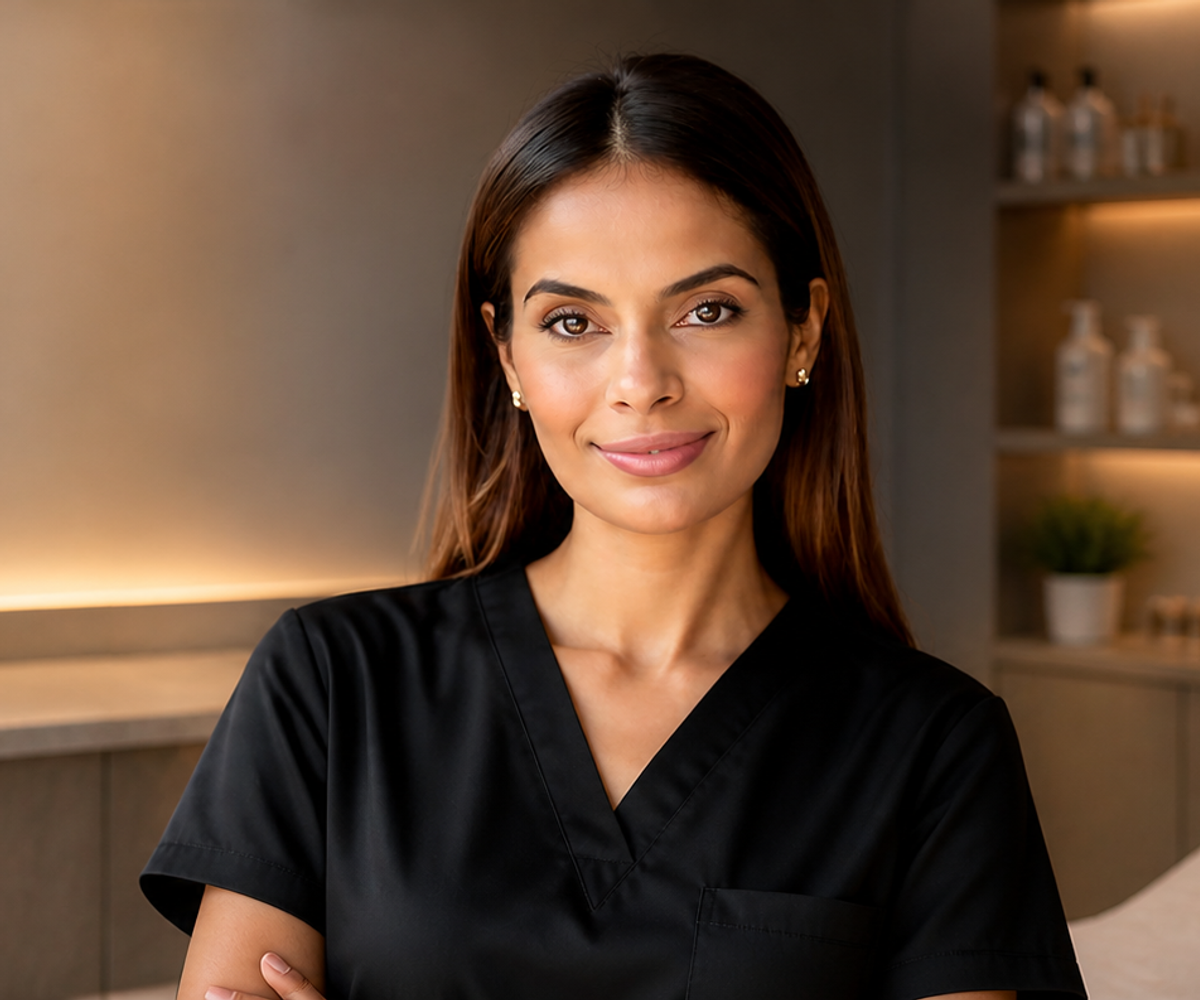 Perla, the private esthetician behind Perla Esthetics, in her Orlando treatment space