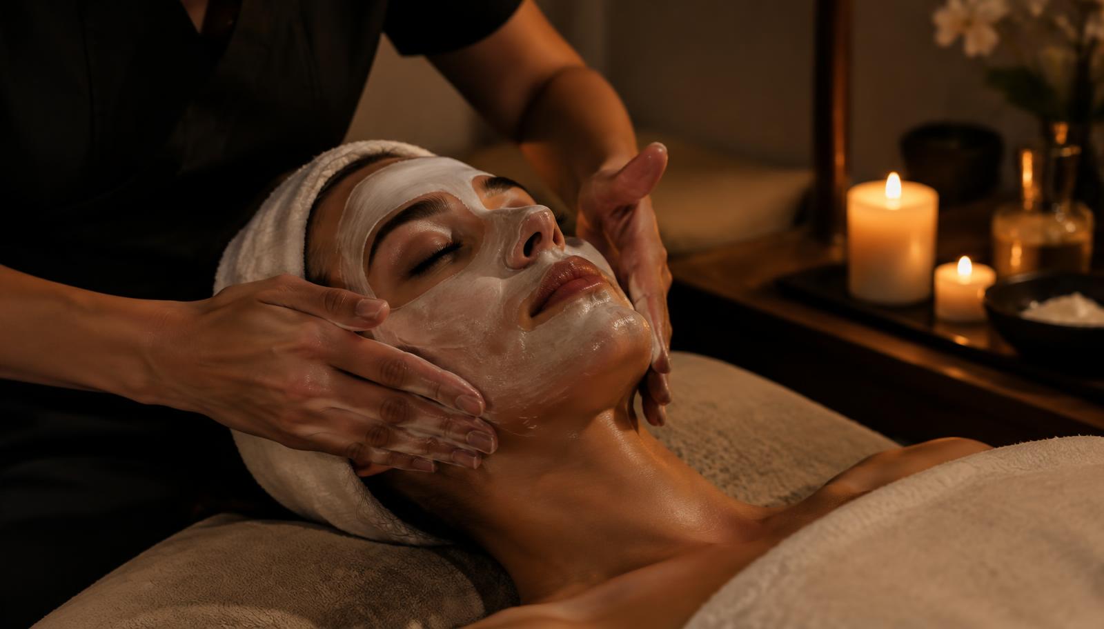 Luxury facial treatment with candlelight before New Year's Eve in Orlando