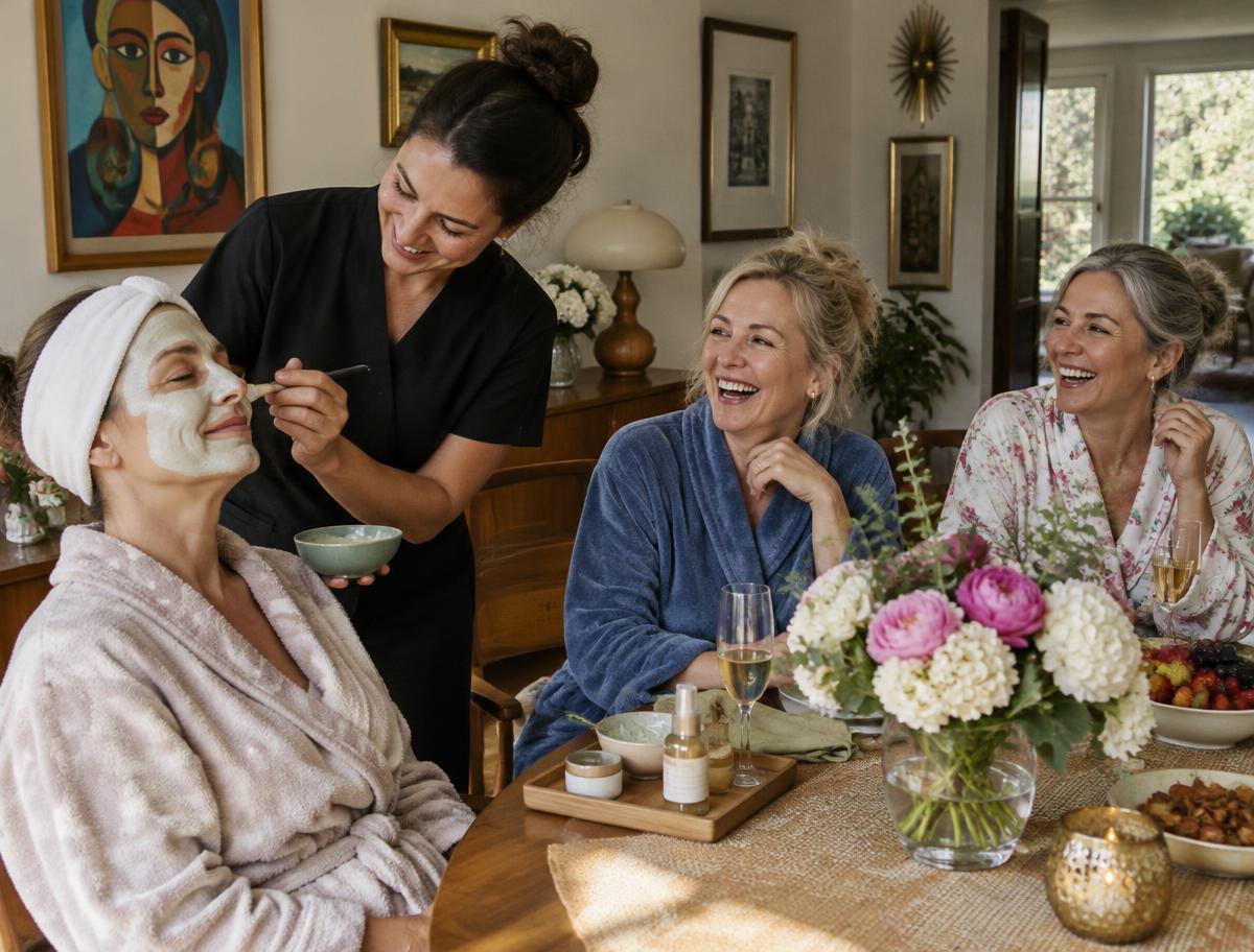 Adult birthday facial party with friends in a Maitland Florida home