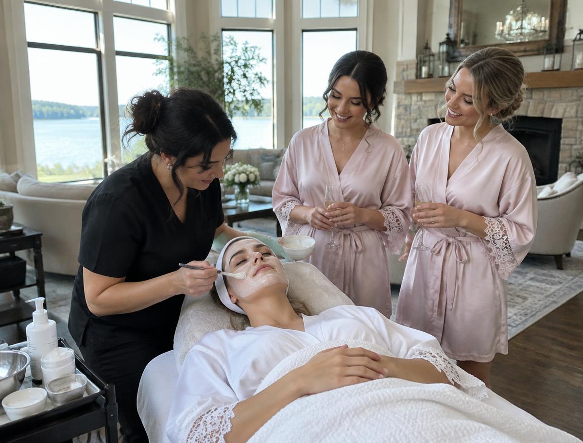 Bridal facial party with bridesmaids in a Windermere Florida home