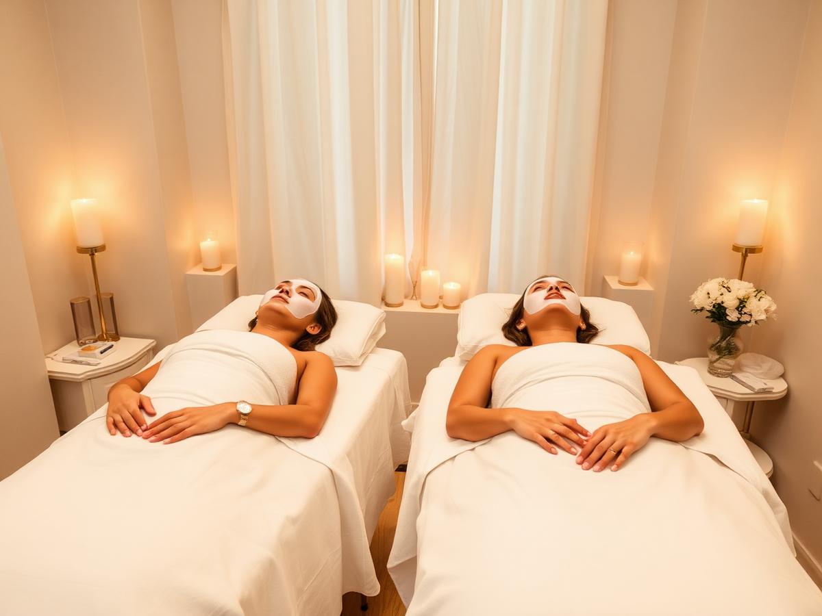 Couple enjoying a relaxed spa moment together in an Orlando hotel suite