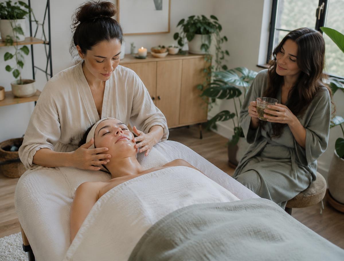 Intimate facial party for two friends in a Baldwin Park Florida townhome