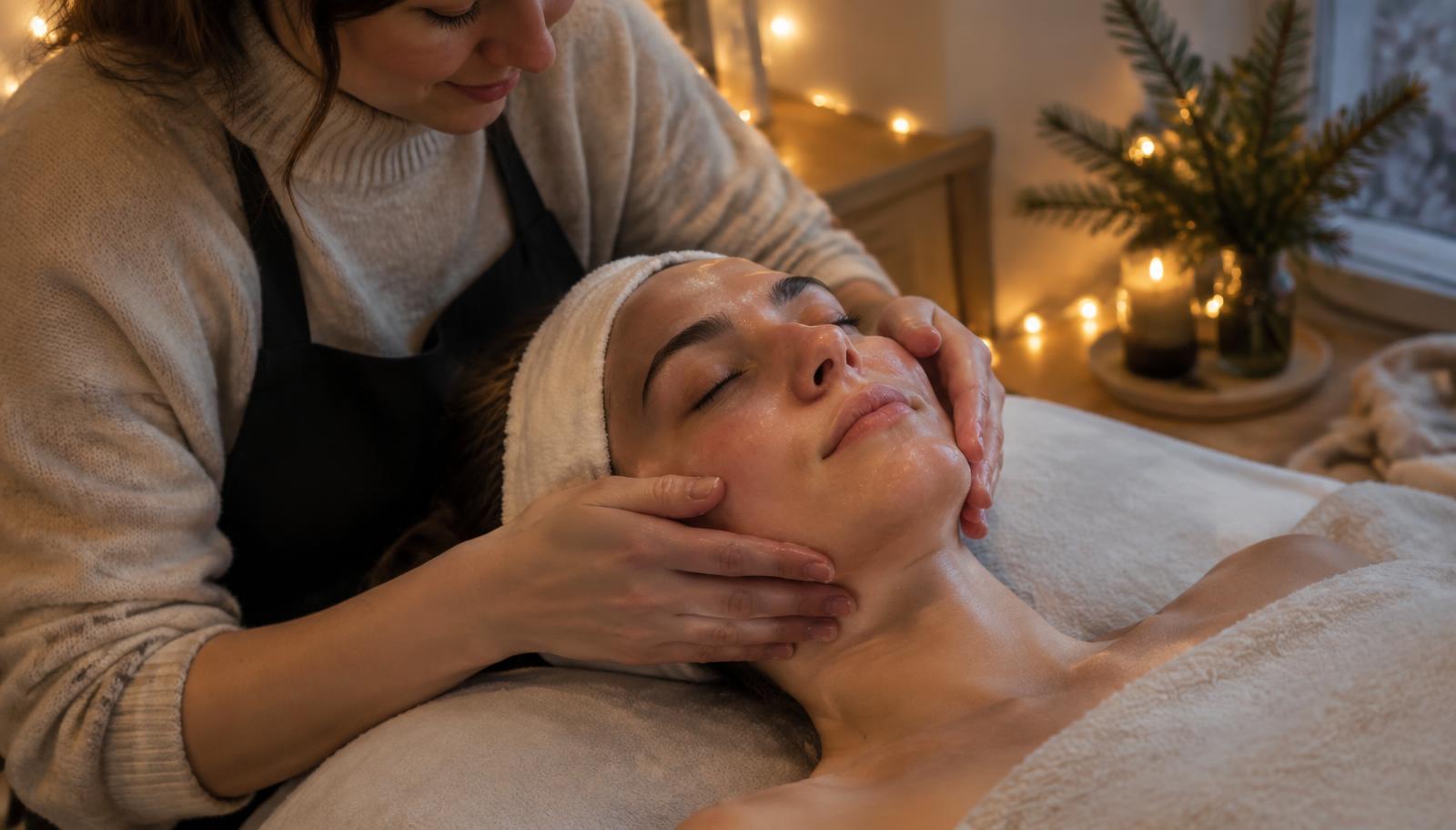 Woman receiving a facial before a holiday party in Orlando
