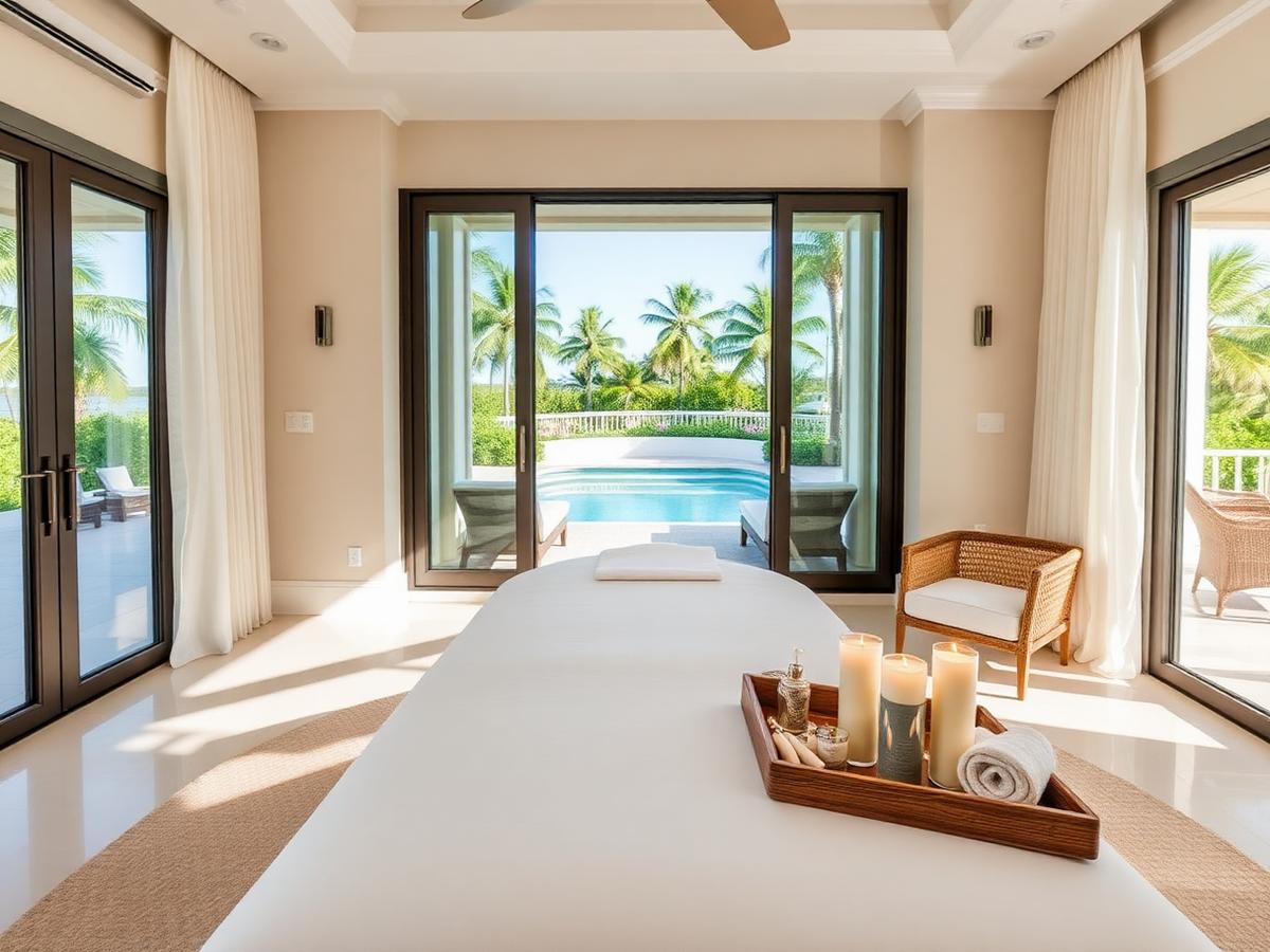 Villa-style spa setup for a destination wedding in the Orlando area